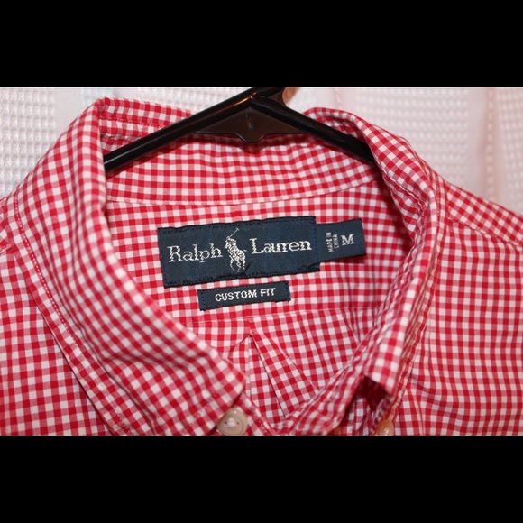 Red and White Checkered Polo Button Up Long Sleeve - Picture 2 of 3